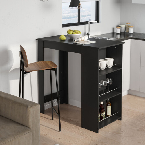 Living And Home Black Modern Chipboard Bar Table with 3 Storage Shelves for Kitchen Dinning Room 2