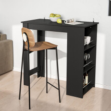 Black Modern Chipboard Bar Table with 3 Storage Shelves for Kitchen Dinning Room