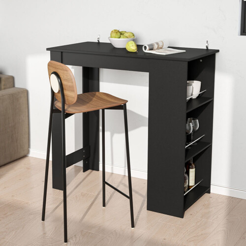 Living And Home Black Modern Chipboard Bar Table with 3 Storage Shelves for Kitchen Dinning Room