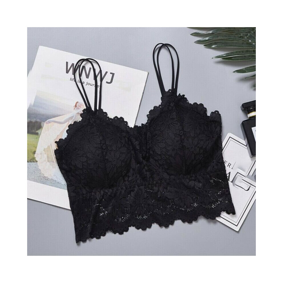 (Black, XL) Women's open back lace floral bra with padded corset vest