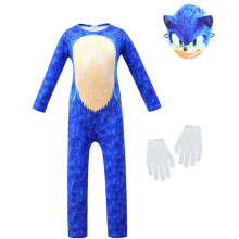 (Azul, 5-6 años) Disfraz de cosplay de Sonic the Hedgehog para niños: mono, máscara, guantes y conjunto de disfraz