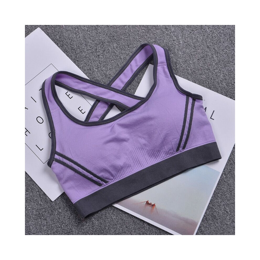 (Purple, M) Ladies Padded Sports Bra Tops Vest Fitness Yoga Jogging