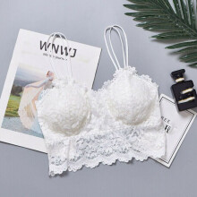 (White, XL) Women's open back lace floral bra with padded corset vest