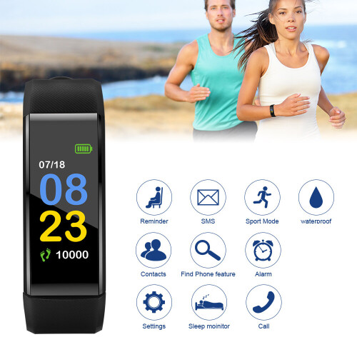 115plus Bluetooth Smart Bracelet Watch Heart Rate Activity Tracker Black
