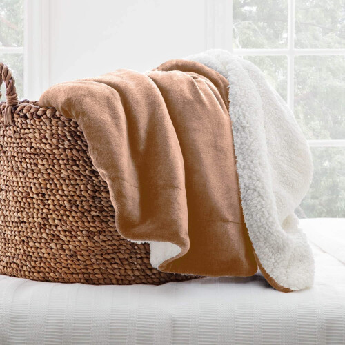 Imperial Rooms (Camel, Medium - 150 x 200 cm) Sherpa Fleece Blanket Bed Throws For Sofas Soft Fluffy Thick Blanket Reversible Microfiber Throw Single Double King 2