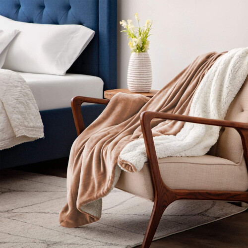 Imperial Rooms (Camel, Medium - 150 x 200 cm) Sherpa Fleece Blanket Bed Throws For Sofas Soft Fluffy Thick Blanket Reversible Microfiber Throw Single Double King
