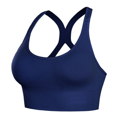 (Blue, L) Women's sports bra breathable vest fitness shockproof