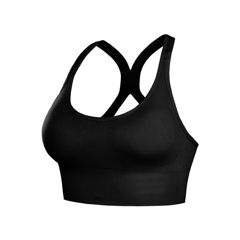(Black, L) Women's sports bra breathable vest fitness shockproof