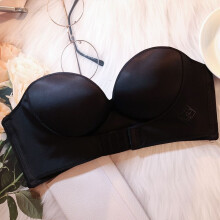 (Black, 80D) Invisible front closure bra strapless seamless bra