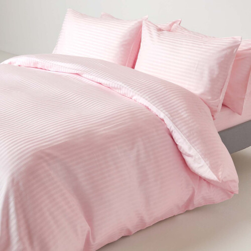 Homescapes (Double, Pink) Egyptian Cotton Flat Sheet Single 330 Thread Count Satin Stripe 2