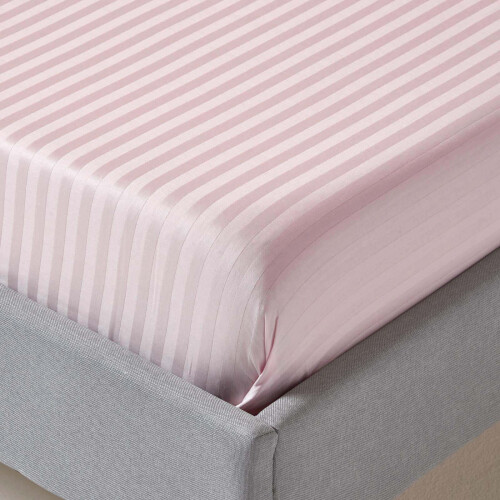 Homescapes (Single, Dusky Pink Violet) Egyptian Cotton Flat Sheet Single 330 Thread Count Satin Stripe 1