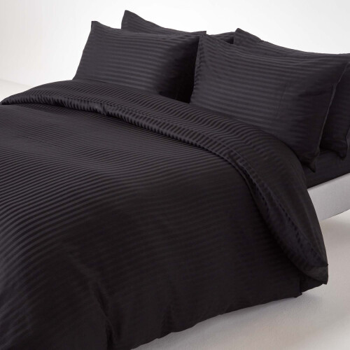 Homescapes (Single, Black) Egyptian Cotton Flat Sheet Single 330 Thread Count Satin Stripe 2
