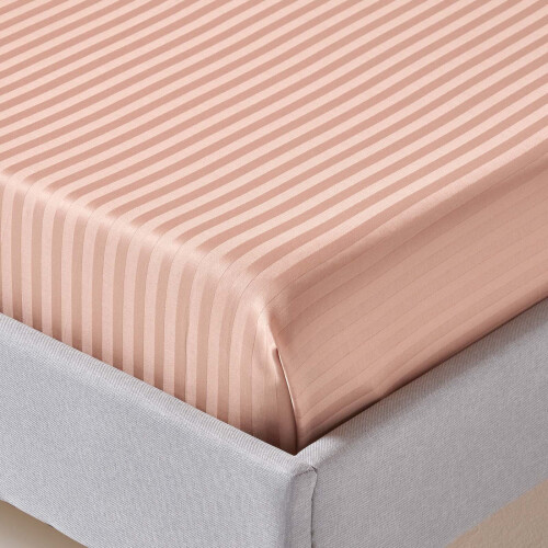 Homescapes (Single, Taupe) Egyptian Cotton Flat Sheet Single 330 Thread Count Satin Stripe 1