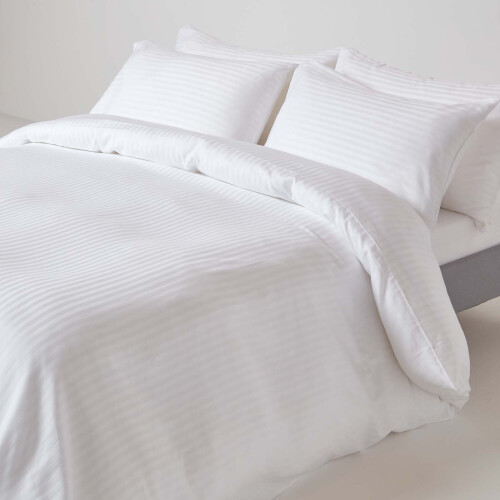 Homescapes (Double, White) Egyptian Cotton Flat Sheet Single 330 Thread Count Satin Stripe 2