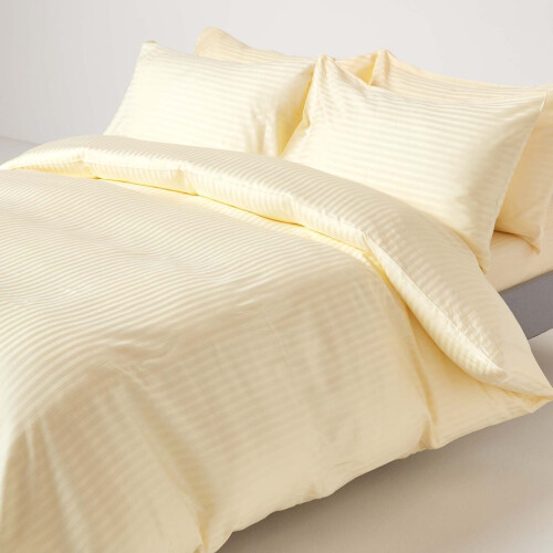 Homescapes (Double, Pastel Yellow) Egyptian Cotton Flat Sheet Single 330 Thread Count Satin Stripe 2
