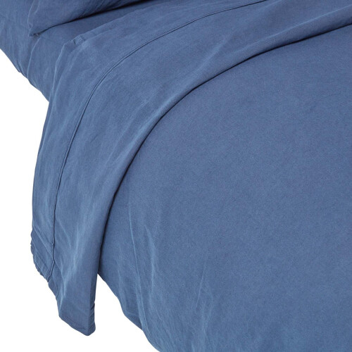 Homescapes (Super-King, Navy) Luxury Soft Linen Flat Sheet Plain Textured 100% Cotton Blend