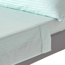(Double, Blue) Egyptian Cotton Flat Sheet Single 330 Thread Count Satin Stripe
