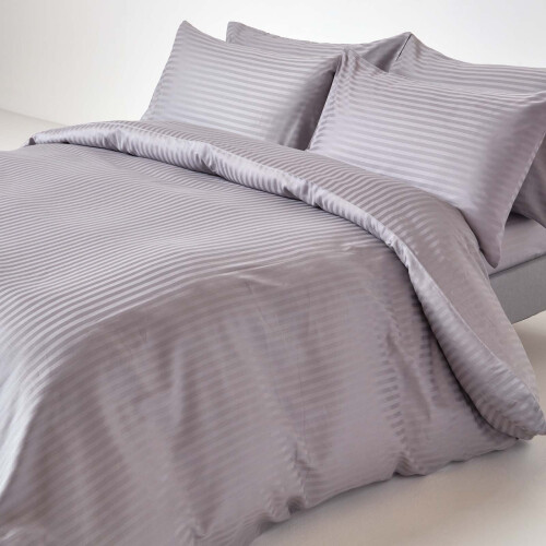 Homescapes (King, Grey) Egyptian Cotton Flat Sheet Single 330 Thread Count Satin Stripe 2