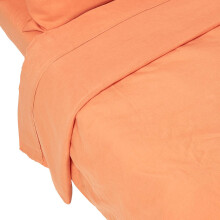 (Super-King, Orange) Luxury Soft Linen Flat Sheet Plain Textured 100% Cotton Blend