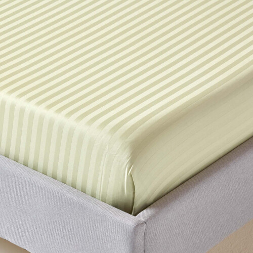 Homescapes (King, Sage Green) Egyptian Cotton Flat Sheet Single 330 Thread Count Satin Stripe 1