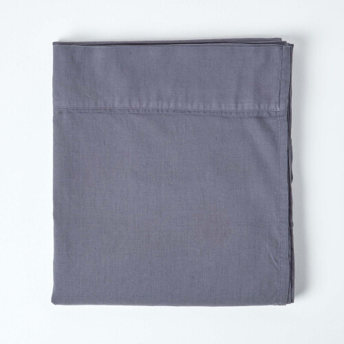 Homescapes (Single, Dark Grey) Luxury Soft Linen Flat Sheet Plain Textured 100% Cotton Blend 1