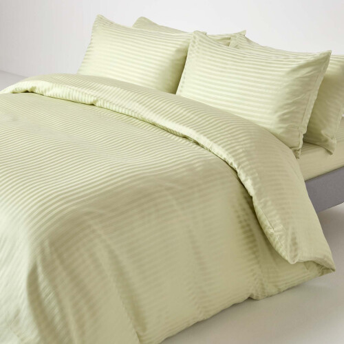 Homescapes (Single, Sage Green) Egyptian Cotton Flat Sheet Single 330 Thread Count Satin Stripe 2