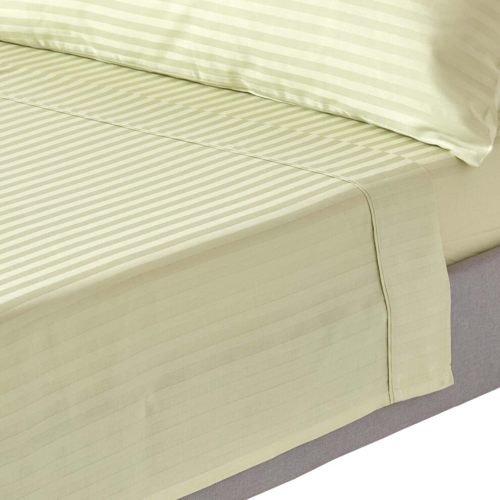 (Super-King, Sage Green) Egyptian Cotton Flat Sheet Single 330 Thread Count Satin Stripe-image-OPC-P892H82-NEW