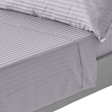 (Single, Grey) Egyptian Cotton Flat Sheet Single 330 Thread Count Satin Stripe