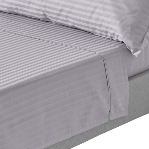 Homescapes (Single, Grey) Egyptian Cotton Flat Sheet Single 330 Thread Count Satin Stripe