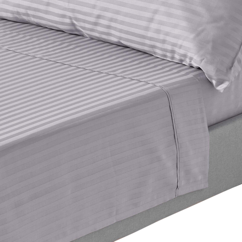Homescapes Grey (Single, ) Egyptian Cotton Flat Sheet Single 330 Thread Count Satin Stripe