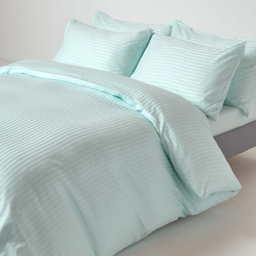 Homescapes (Single, Blue) Egyptian Cotton Flat Sheet Single 330 Thread Count Satin Stripe 2