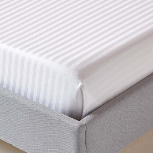 Homescapes (Single, White) Egyptian Cotton Flat Sheet Single 330 Thread Count Satin Stripe 1