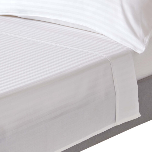 Homescapes (Double, White) Egyptian Cotton Flat Sheet Single 330 Thread Count Satin Stripe