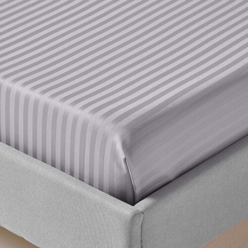 Homescapes (Single, Grey) Egyptian Cotton Flat Sheet Single 330 Thread Count Satin Stripe 1