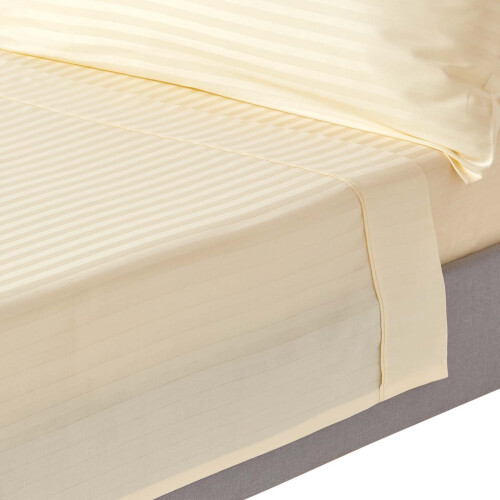 Homescapes (Double, Pastel Yellow) Egyptian Cotton Flat Sheet Single 330 Thread Count Satin Stripe