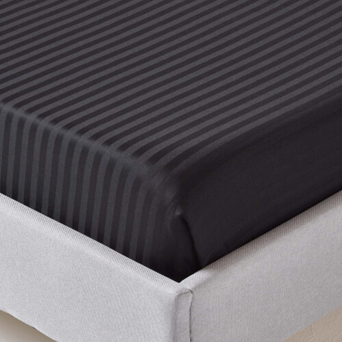 Homescapes (Single, Black) Egyptian Cotton Flat Sheet Single 330 Thread Count Satin Stripe 1