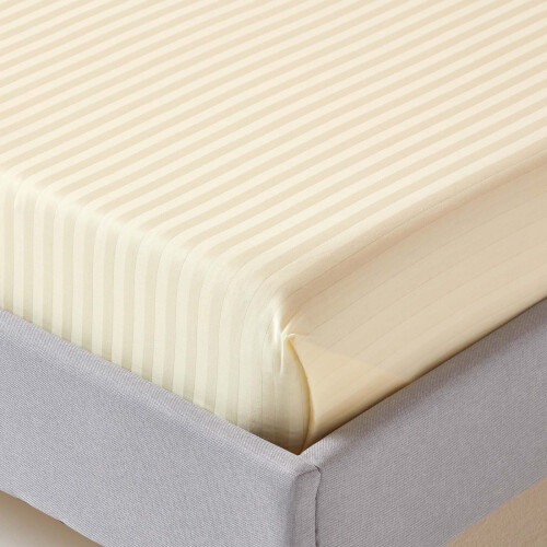 Homescapes (Single, Pastel Yellow) Egyptian Cotton Flat Sheet Single 330 Thread Count Satin Stripe 1