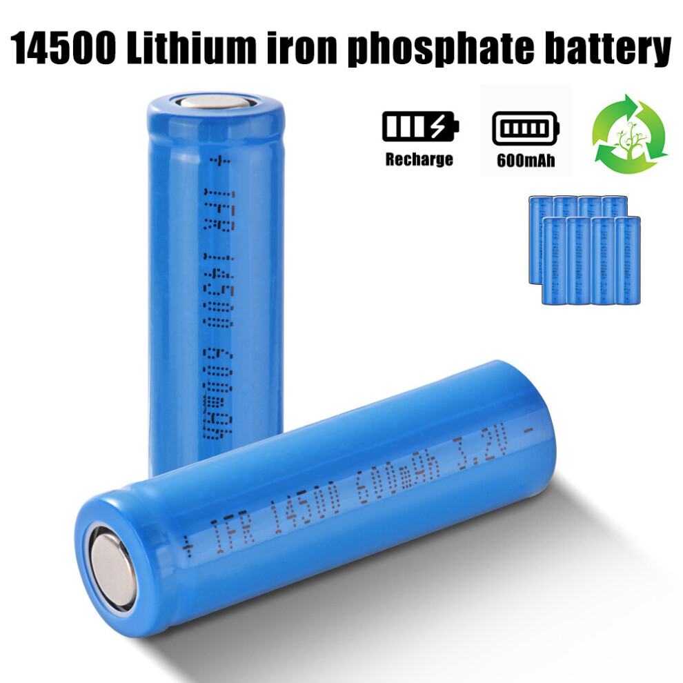 8Pcs 600mAh Flat Top Rechargeable Li-ion Batteries 14500 3.2V Blue Battery