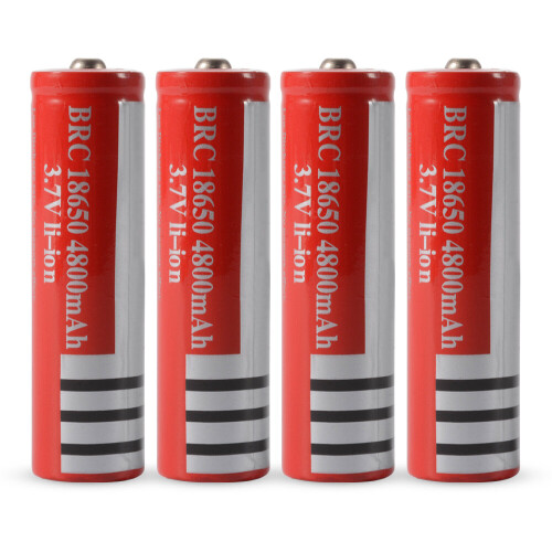 4x 18650 Li-ion Battery 3.7V 4800mAh Red Rechargeable for Flashlights - High Capacity, Reusable up to 1000 Cycles
