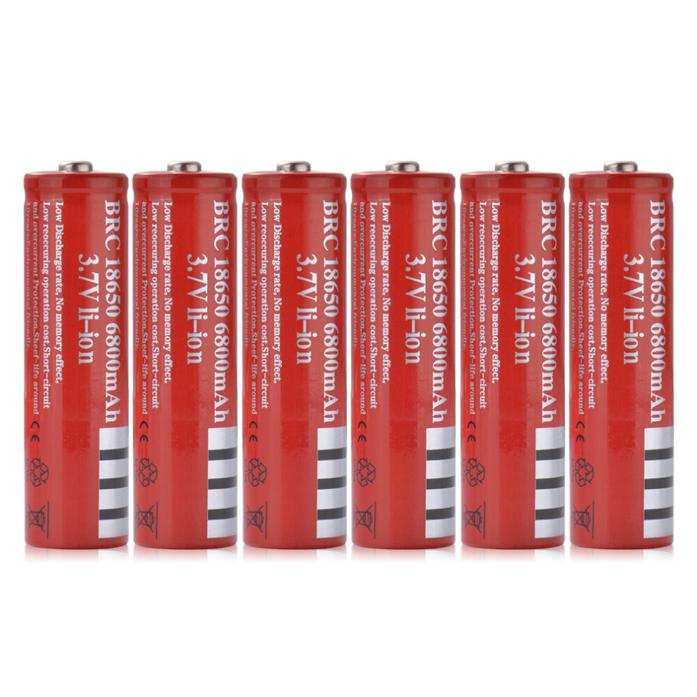 6Pcs Genuine 18650 3.7V 6800mAh Red Rechargeable Li-ion Battery Batteries