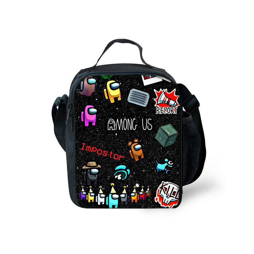 (Black) Among Us Insulated Lunch Bag School Outdoor Lunchbox