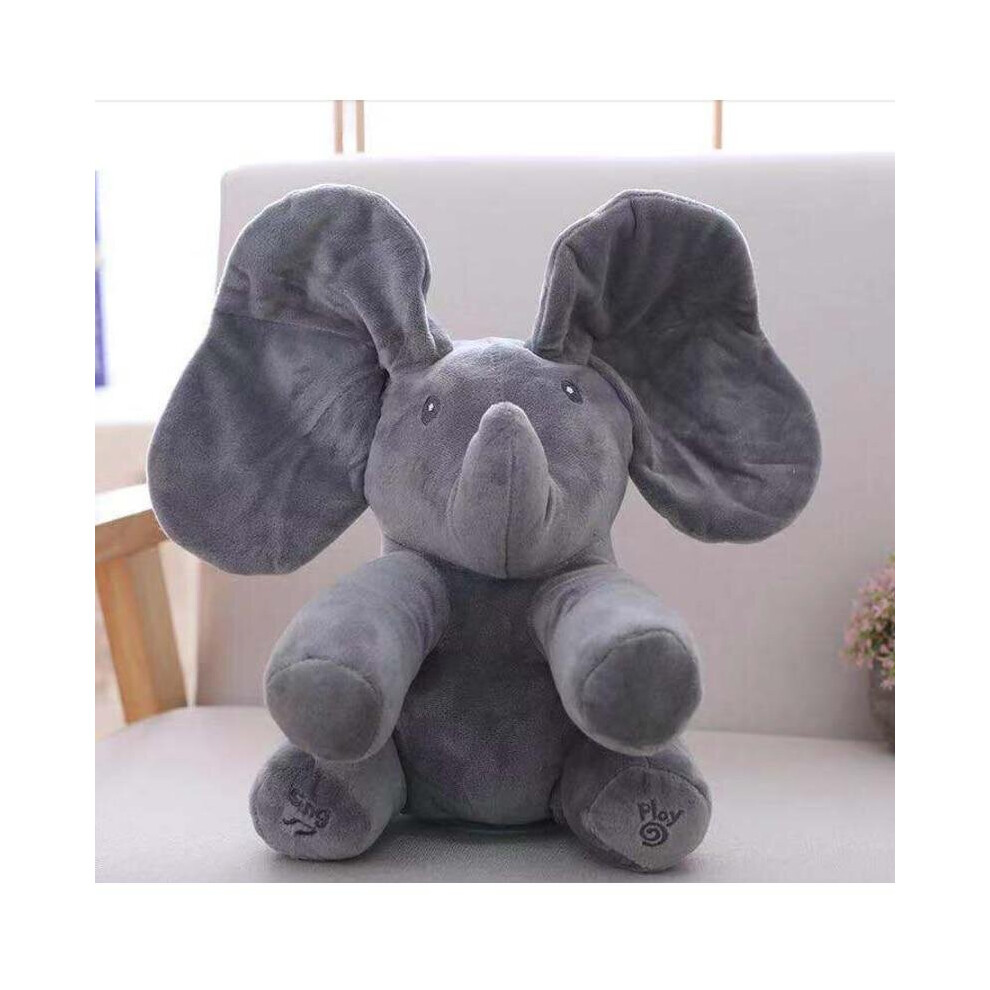 ( Gray) 30Cm Peek A Elephant Stuffed Plush Doll Electric Toy Talking Singing Musical Toy Elephant Play Hide And Seek For Kids Dark/Gray
