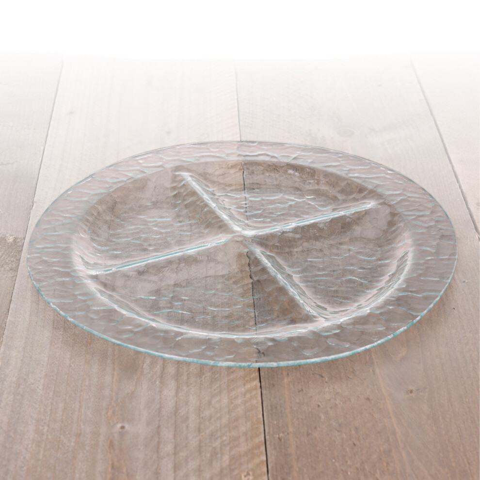 Urbn-Chef (Large Round - 4 Sections) Glass Condiments Snacks Tray Dish Serving Platter