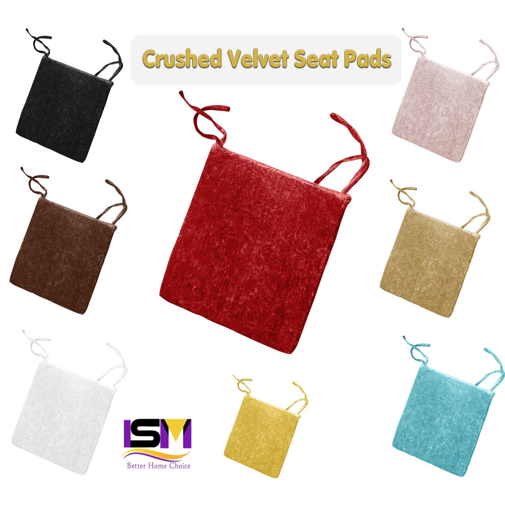 (Chocolate, 2) Crushed Velvet Foam Filled Seat Pad Chair Cushions With Ties Chair Pads-image-OPC-P895S5M-NEW