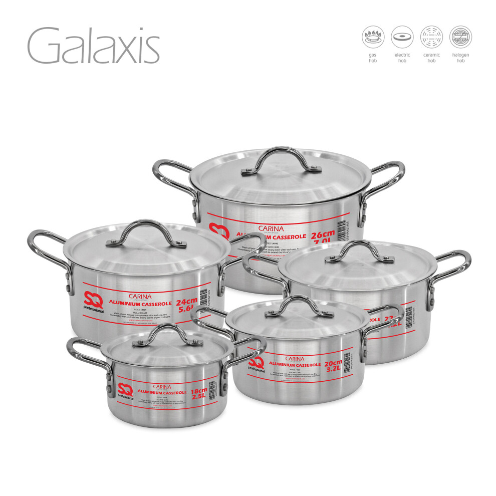 SQ Professional Carina 5pc Aluminium Casserole Set