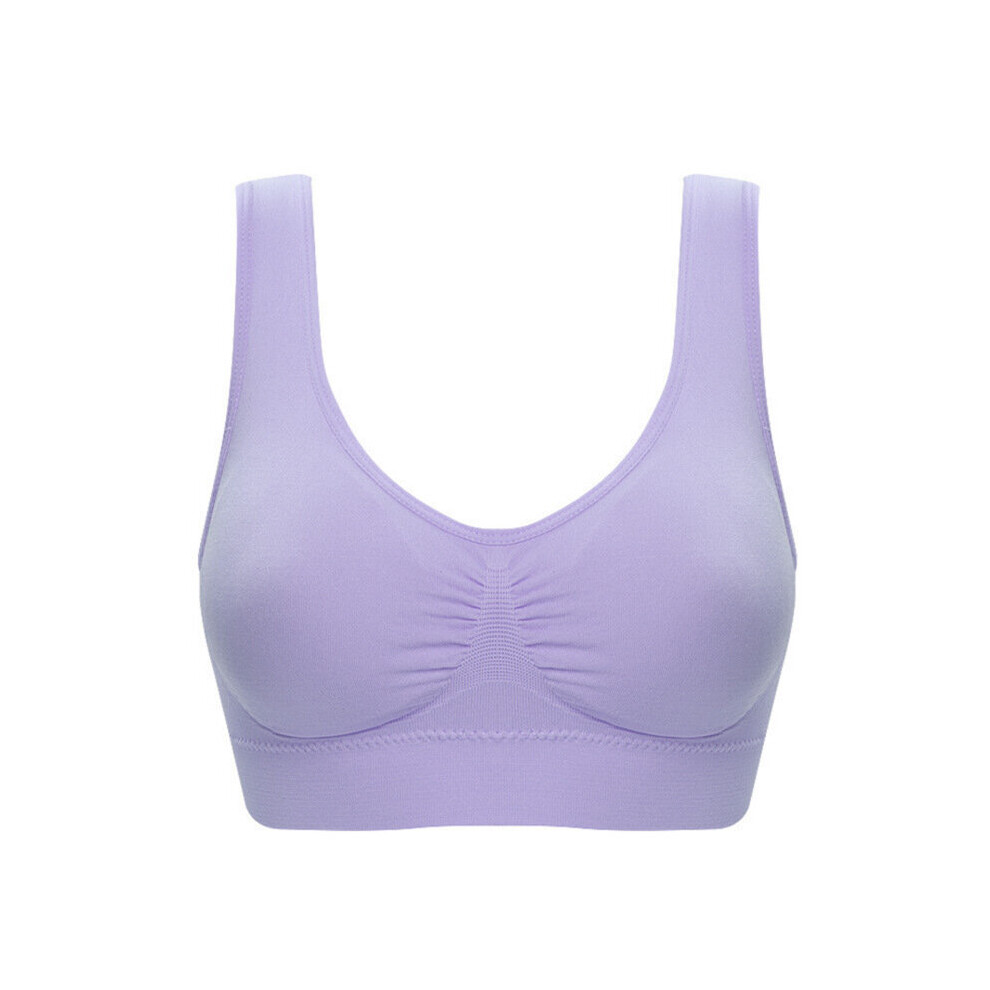 (Light Purple, 3XL) Women's solid color ultra-thin large sports bra top