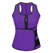 (Purple, M) Women's waist training vest exercise weight loss adjustable
