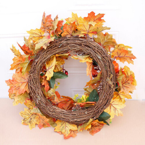 Living And Home 50CM Halloween Fall Maple Pumpkin Wreath 1
