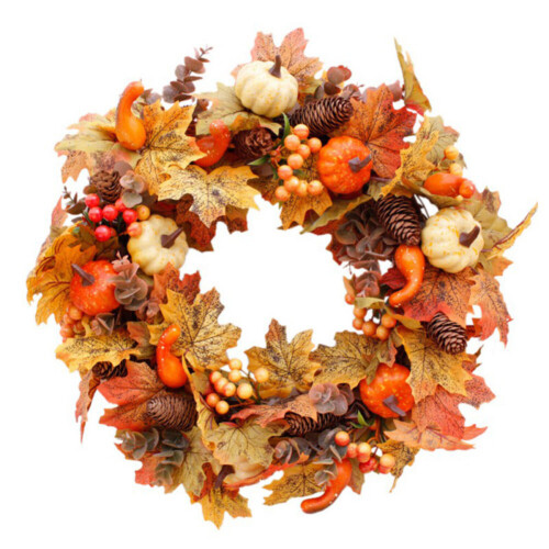 Living And Home 50CM Halloween Fall Maple Pumpkin Wreath 2