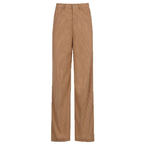 (Khaki, S) Women's high-waisted wide-leg casual corduroy pants